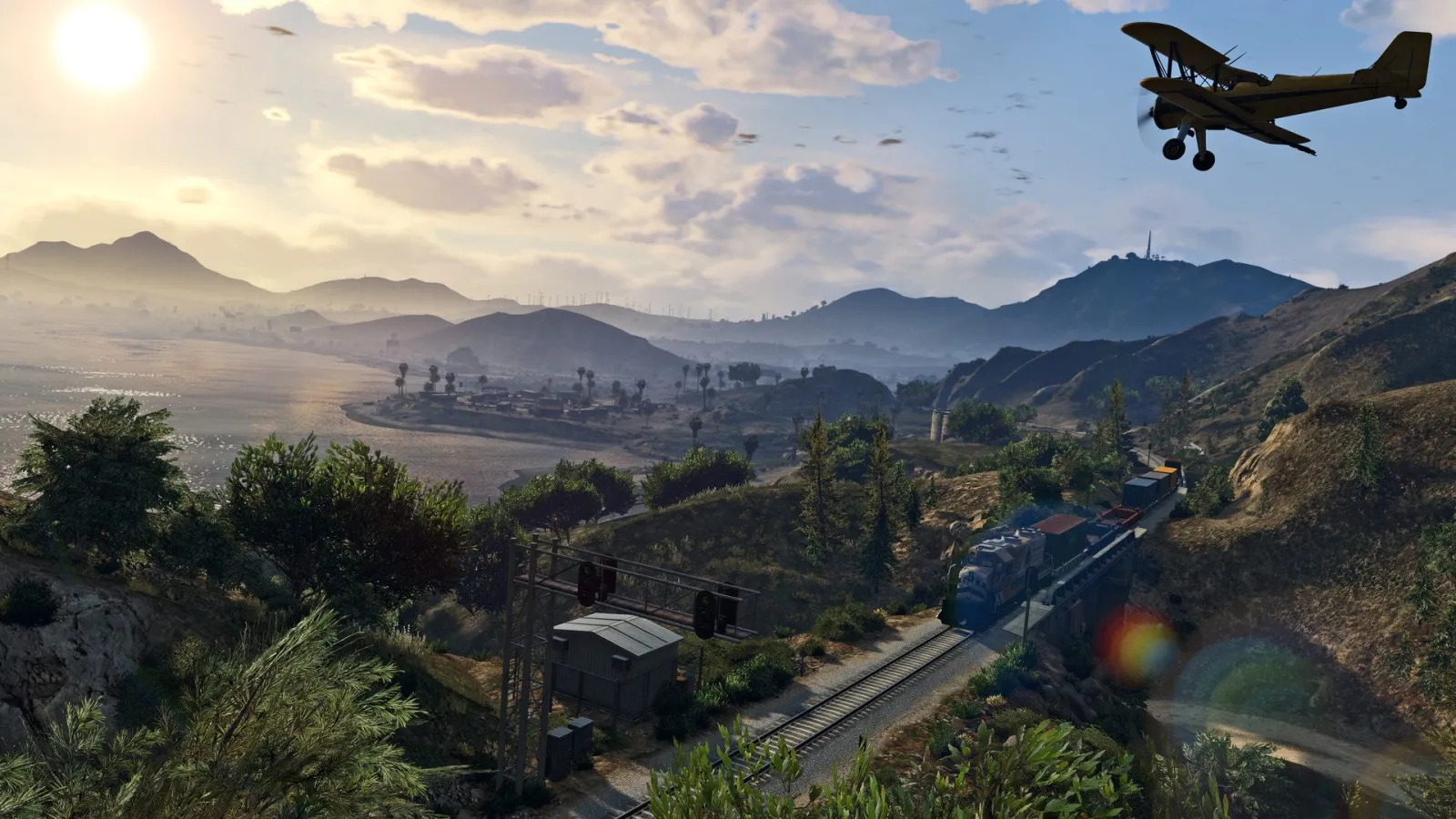 Біплан летить над пагорбами округу Блейн у GTA 5