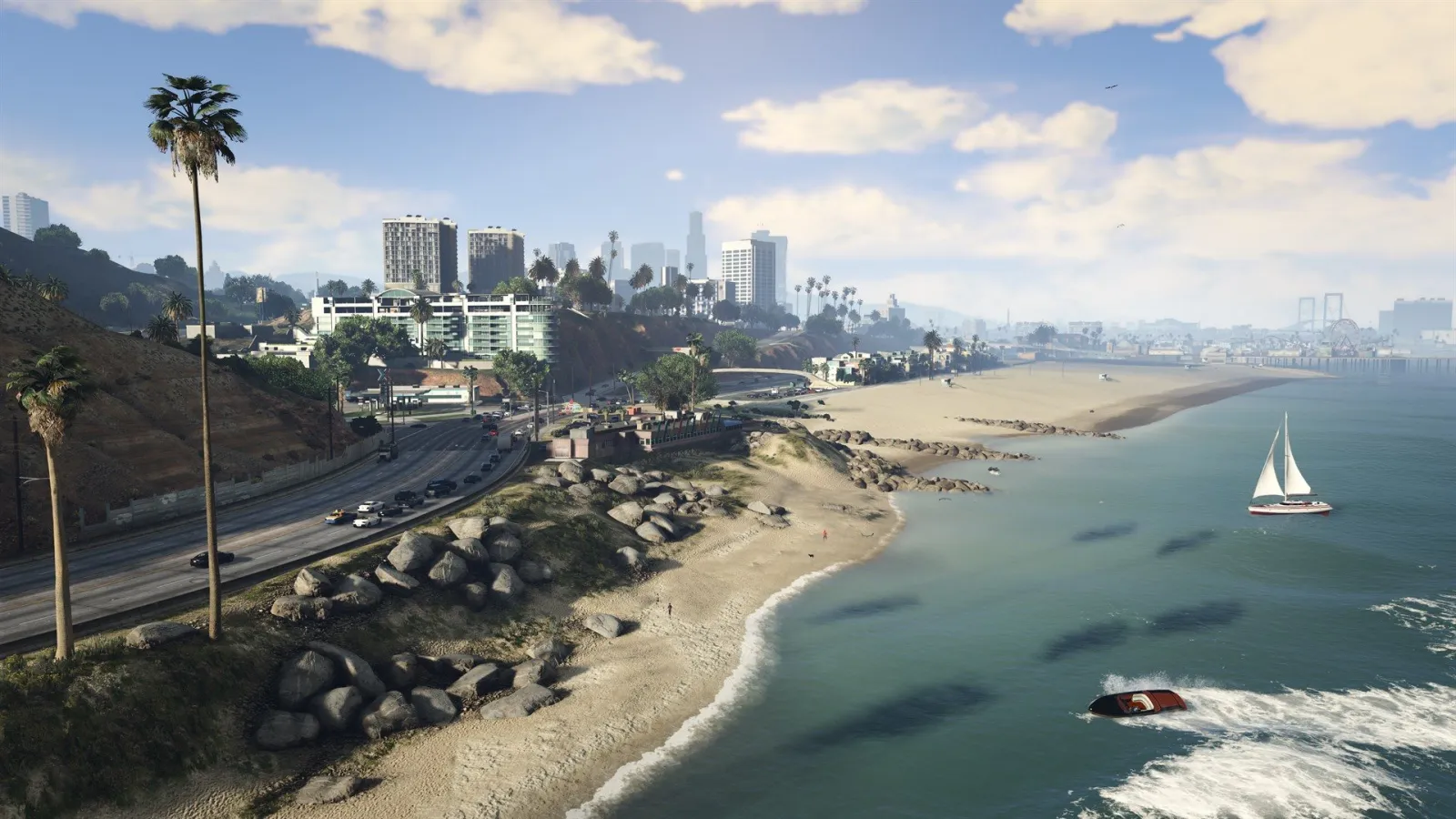 GTA 5’te Los Santos şehir merkezine bakan plaj ve sahil
