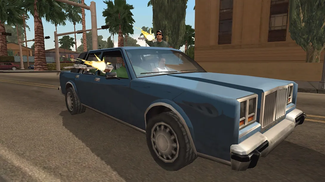 GTA San Andreas’ta Los Santos sokağında araba camlarından çatışma