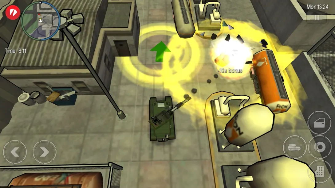 GTA Chinatown Wars oyununda Liberty City sokağında patlamanın üstten görünümü