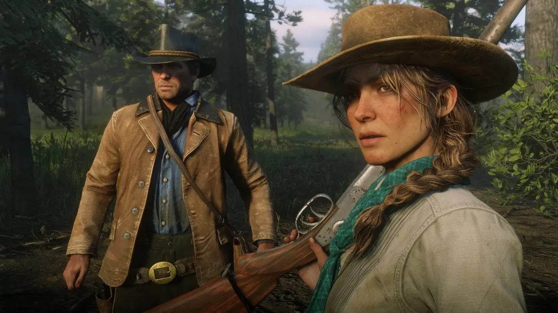 Артур Морган і Седі Адлер у лісі — Red Dead Redemption 2
