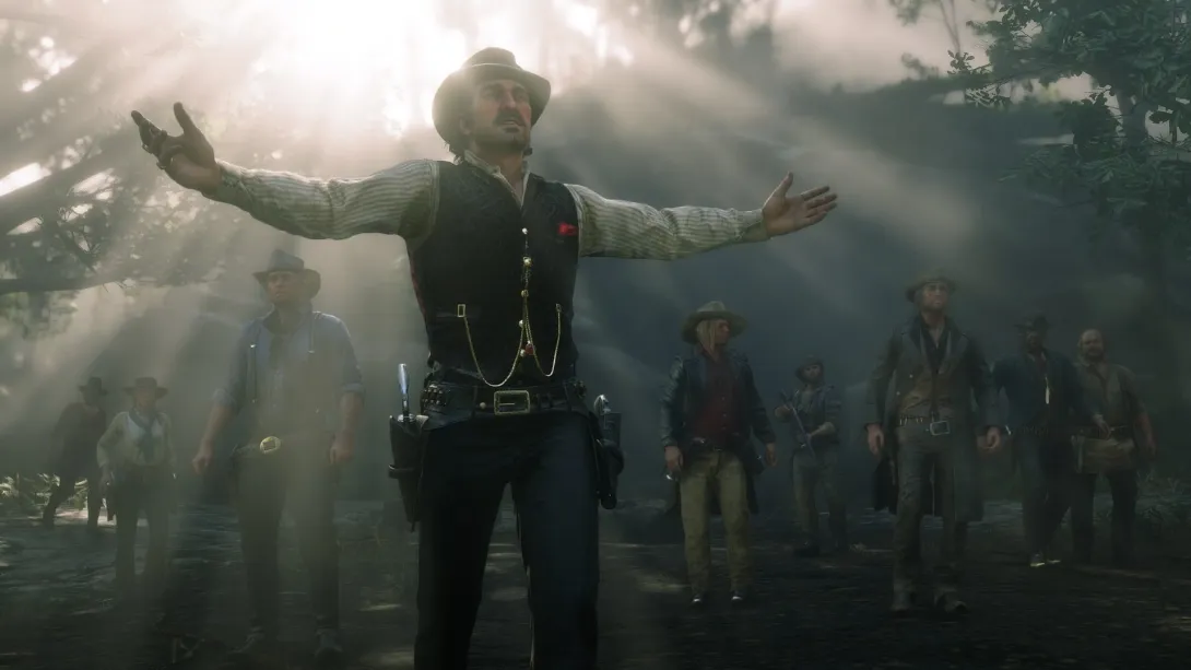 Dutch van der Linde przed swoim gangiem w Red Dead Redemption 2