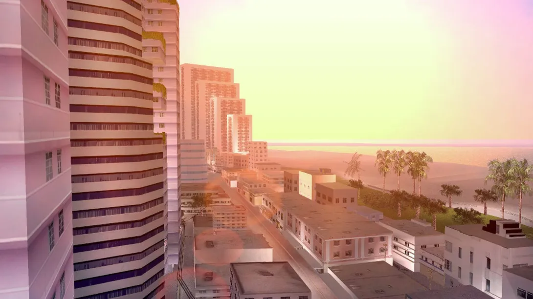 Orijinal GTA Vice City oyununda Vice City üzerinde helikopter uçuşu