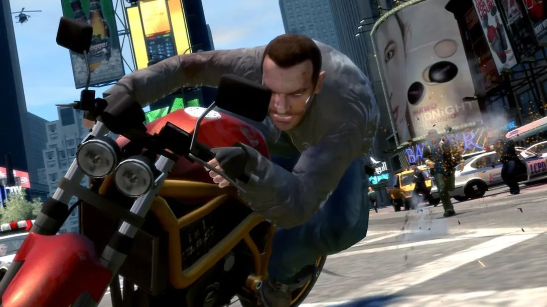 Ніко Беллік мчить на спортивному мотоциклі вулицею Ліберті-Сіті — GTA IV